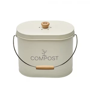 Packshot d'un seau à compost design beige de contenance 7L sur fond blanc