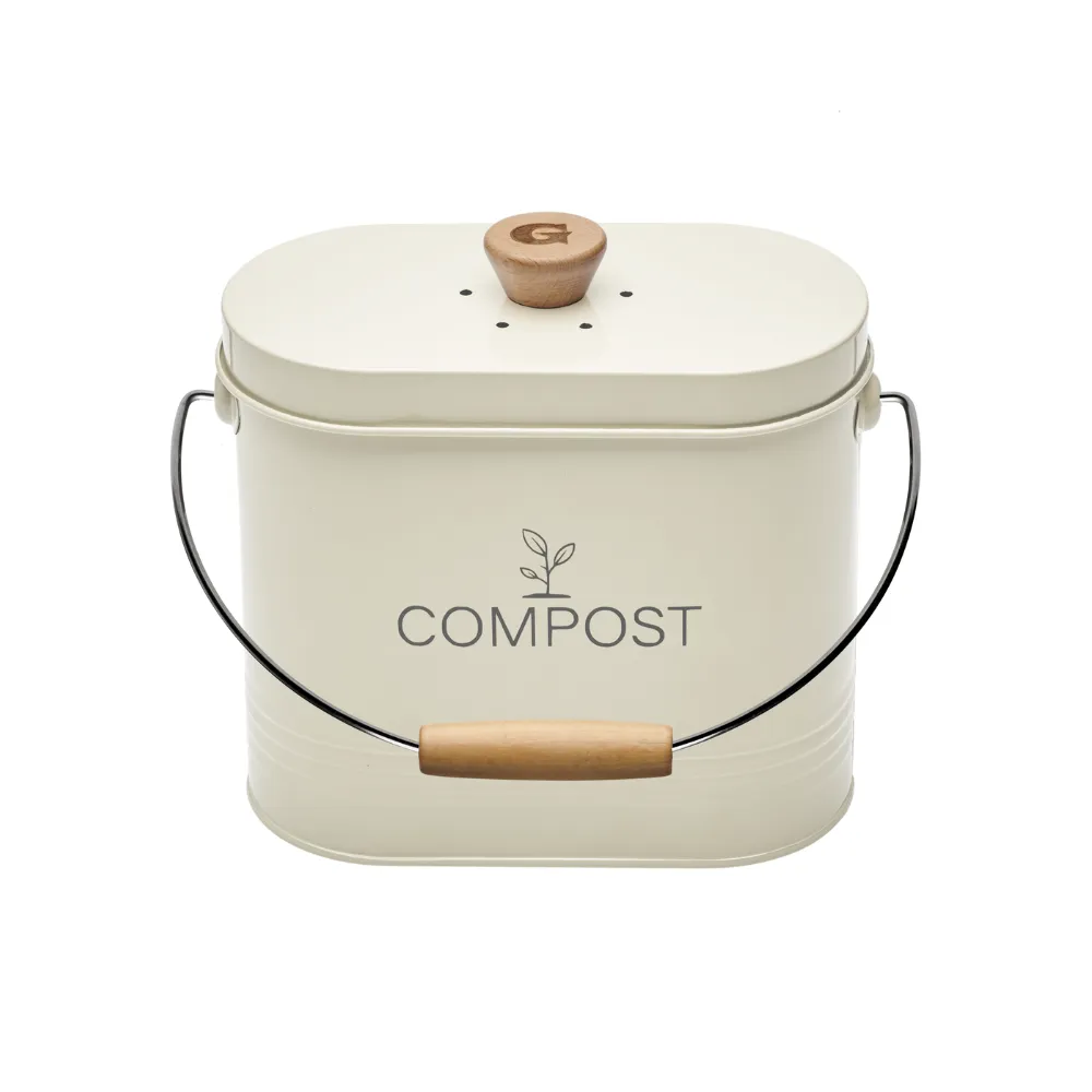 Packshot d'un seau à compost beige de contenance 3L sur fond blanc