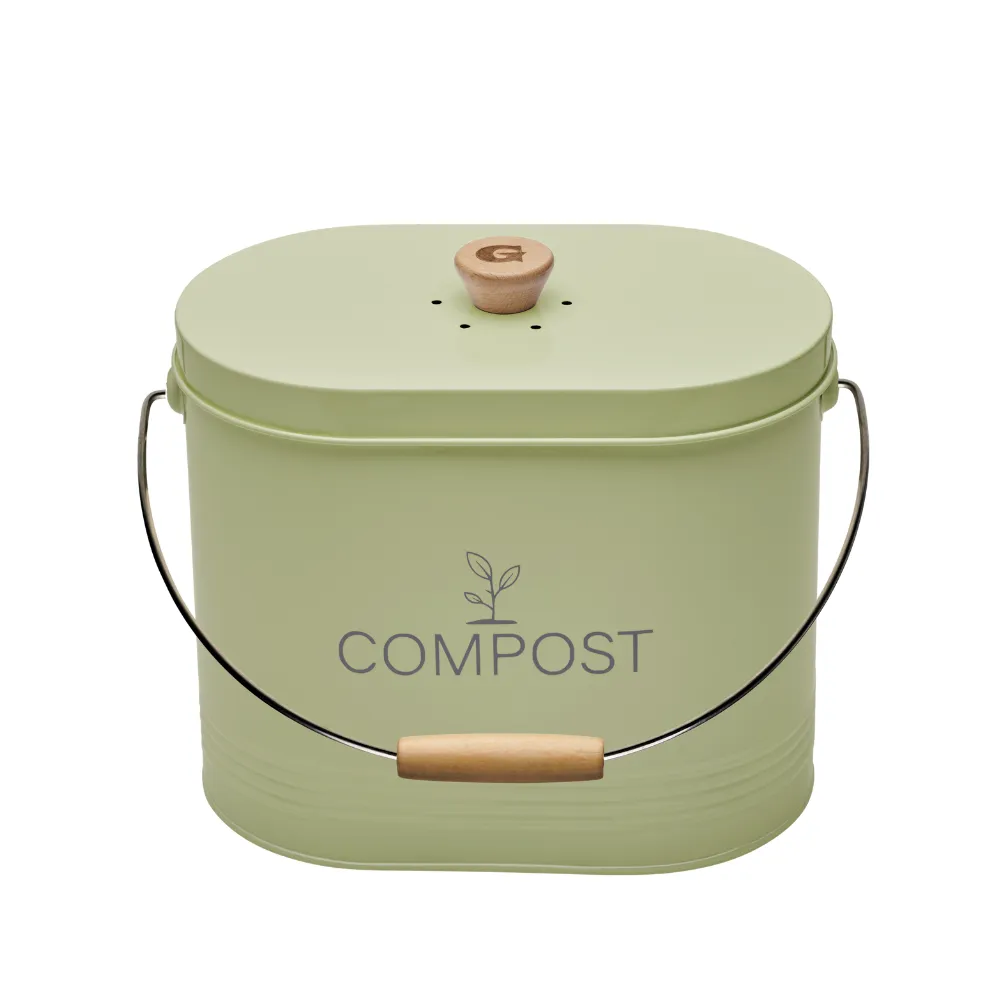 Packshot d'un composteur de cuisine vert de contenance 7L sur fond blanc